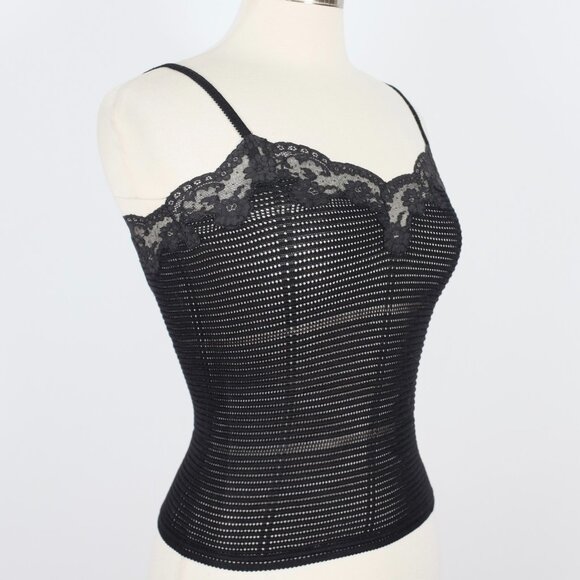 Y2K John Galliano 90s cardigan top twinset sweater sz S black open knit lace - Picture 8 of 14